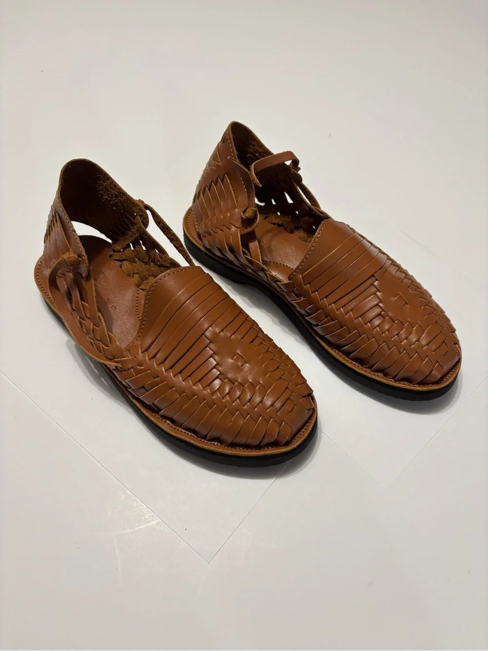 Espiritu Men’s Size 9 Tan Brown Woven Leather Huarache Sandals Mexican Slip On